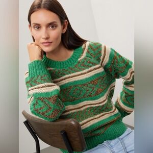 Scotch & Soda Metallic Fair Isle Sweater - Green and Gold - Size XS